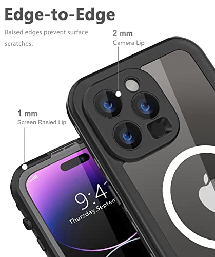 Dewfoam Design for iPhone 14 Pro Max Waterproof Case, Shockproof Dustproof Case with Screen Protector, Full Body Protective Phone Case for iPhone 14 Pro Max 6.7''(Black)