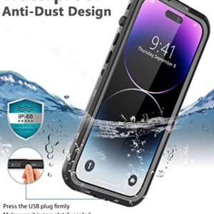 Dewfoam Design for iPhone 14 Pro Max Waterproof Case, Shockproof Dustproof Case with Screen Protector, Full Body Protective Phone Case for iPhone 14 Pro Max 6.7''(Black)