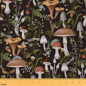 mushroom fabric for sewing supplies,nature burgundy plant outdoor fabric by the yard,wild botanical leaves fabric for room decor and upholstery,1 yard(not cotton)