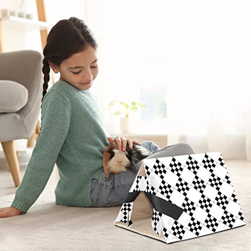 Y-DSIWX Guinea Pig Hideout Cozy Hamster House Cave for Bunny Chinchilla Hedgehog Small Animal Black White Geometric Square Pattern