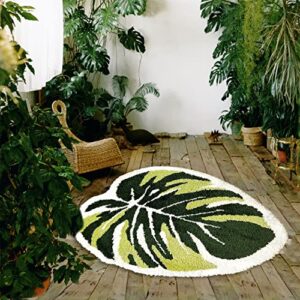 thrilrug monstera leaf area rugs non slip bath mat tufted rug,ultra soft washable children play plant leaves shaped kids pets floor mat carpet for bedroom,living room green 3.6'×4.7'