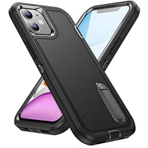 idweel iphone 11 case,iphone 11 case with stand,iphone 11 case black for men, heavy duty protection shockproof anti-scratch slim fit protective durable case hard cover for aged,black