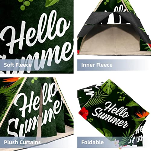 Y-DSIWX Guinea Pig Hideout Cozy Hamster House Cave for Bunny Chinchilla Hedgehog Small Animal Hello Summer Tropical Palm Leaf