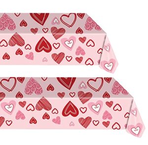 valentines day tablecloth party decoration supplies, heart shape valentines day table cover happy valentine's day table decorations - 2pcs