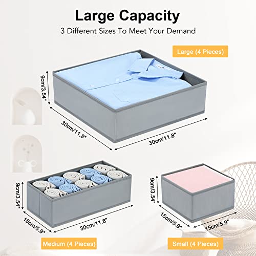 DIMJ Drawer Organizer Clothes, 12 Pack Underwear Organizer, Foldable Closet Organizers, Sock Organizer Bra Organizer, Fabric Dresser Organizer for Clothes, Bra, Socks, Tie (Grey)