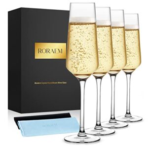 roraem champagne flutes - hand blown champagne flutes set of 4 modern champagne glasses crystal champagne flute gifts for wedding birthday party 8oz