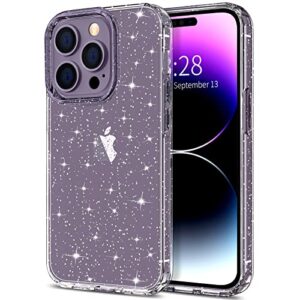 hython case for iphone 14 pro max case glitter, cute sparkly clear glitter shiny bling sparkle cover, anti-scratch hard pc slim fit shockproof protective phone cases for women girls, clear glitter