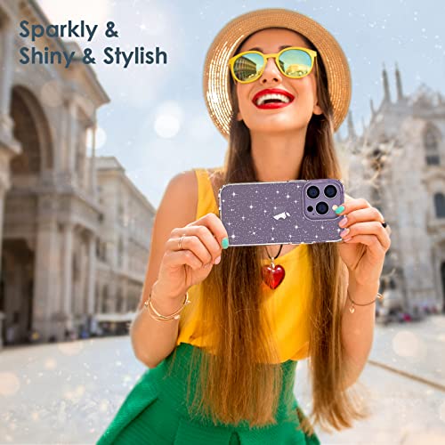 Hython Case for iPhone 14 Pro Max Case Glitter, Cute Sparkly Clear Glitter Shiny Bling Sparkle Cover, Anti-Scratch Hard PC Slim Fit Shockproof Protective Phone Cases for Women Girls, Clear Glitter