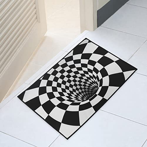 NUOBESTY Checkered Rug 3D Optical Illusion Doormat, Round Stereo Floor Mat, Anti- Slip Checkered Area Rug for Living Dining Room Carpet Home Decor Gift 40x60 Cm Optical Illusion Rug