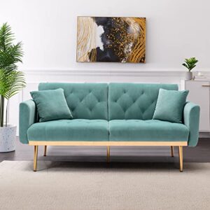 homsof blue loveseat sleeper bed, small couch for bedroom, 2 seater mid century modern velvet sofa with metal legs, two size