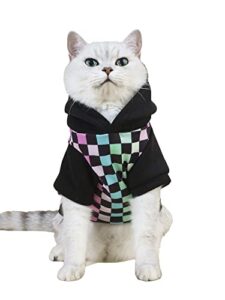 qwinee dog hoodie pet clothes checkered cold weather clothes winter sweatshirt for cat puppy small medium dogs kitten multicolor l