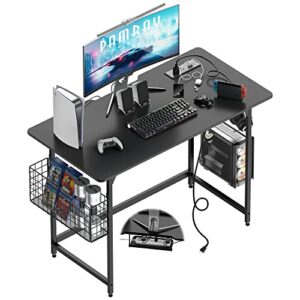 pamray 40 inch computer desk with built-in outlet & usb charging port home office desk with cable trough and under desk cable management for work and gaming