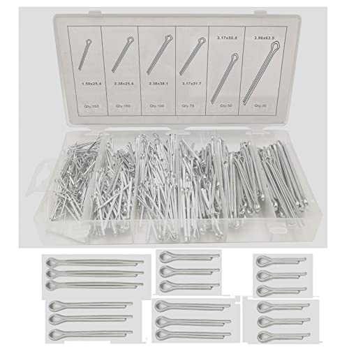 Boatsea 555Pcs Cotter Pin Clip Assortment Pin Clip Key Fastener Fitting Kit, Heavy Duty Zinc Plated Split Pin Fastener Clip Straight Hairpin, Cotter Pins Perfect for Automotive Mechanics Small Engine