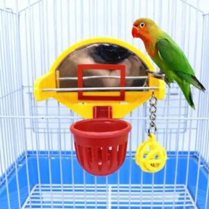 bird basketball toy with mirror, bird hanging training toys for cage, parrot chew ball foraging toys, bird interactive intelligence toy for budgies parakeets cockatiels conure, easy to install