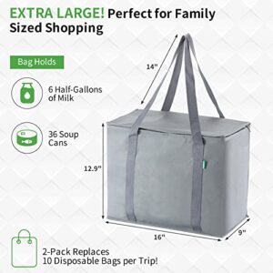 GOPORT Insulated Reusable Grocery Shopping Bags, Heavy Duty Large Tote Bag Set with Extra Long Handles Thermal Lining Grocery Bags