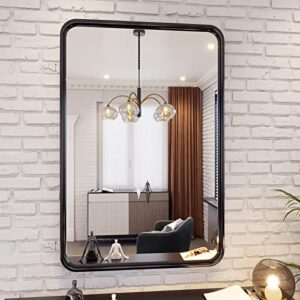 Abelockand 22" x 30" Black Rectangle Matte Black Metal Framed Bathroom Mirror, Wall Mounted Black Vanity Mirror, Horizontally or Vertically