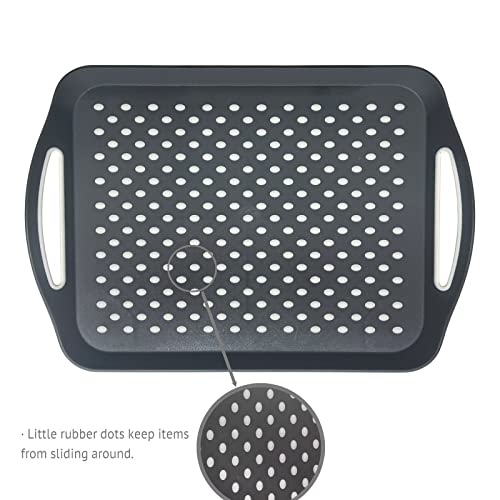 Non-Slip Serving Tray with Handles, 17.7" x 12.4" Large Food Tray Serving Platter (Gray, 3 Pack)