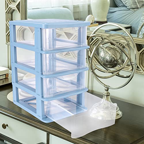 DOITOOL Four- Layer Storage Drawers- Transparent Plastic Drawers Organizer- Multifunction Plastic Drawers Kitchen Pantry Storage Cabinet for Kitchen, Bathroom, Vanity, Desk ( Blue )