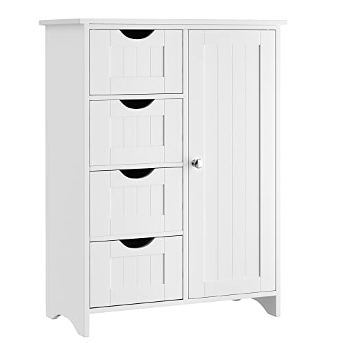 JUMMICO Bathroom Storage Cabinet, Floor Cabinet with 4 Drawers and 1 Adjustable Shelf, Storage Oragnizer for Living Room, Kitchen, Bathroom (White)