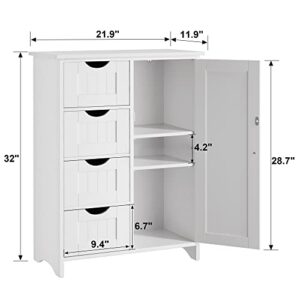 JUMMICO Bathroom Storage Cabinet, Floor Cabinet with 4 Drawers and 1 Adjustable Shelf, Storage Oragnizer for Living Room, Kitchen, Bathroom (White)