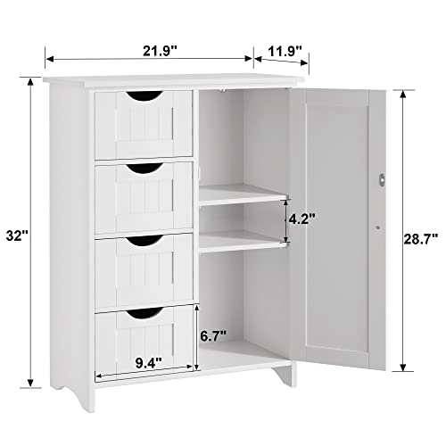 JUMMICO Bathroom Storage Cabinet, Floor Cabinet with 4 Drawers and 1 Adjustable Shelf, Storage Oragnizer for Living Room, Kitchen, Bathroom (White)