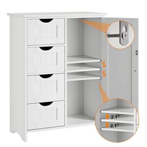 JUMMICO Bathroom Storage Cabinet, Floor Cabinet with 4 Drawers and 1 Adjustable Shelf, Storage Oragnizer for Living Room, Kitchen, Bathroom (White)