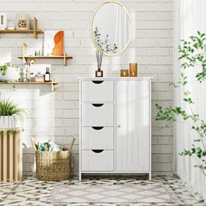 JUMMICO Bathroom Storage Cabinet, Floor Cabinet with 4 Drawers and 1 Adjustable Shelf, Storage Oragnizer for Living Room, Kitchen, Bathroom (White)