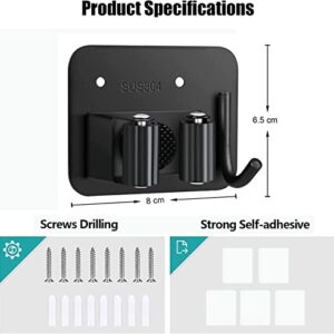 Mop Broom Holder, Fydesion 4 Pcs SUS304 Stainless Steel Mop Holder Broom Holder Wall Mounted Tool Rack for Bathroom Kitchen Office Closet Garden Garage, Self-adhesive and Screw Installation Ways, Black