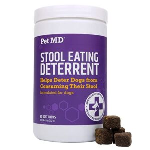 pet md stool eating deterrent - prevent dog from eating poop - coprophagia aversion with enzymes, herbs, & prebiotics for digestive support & fresh breath - stop stool eating chews - 60 ct
