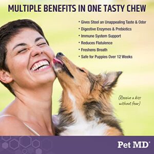 Pet MD Stool Eating Deterrent - Prevent Dog from Eating Poop - Coprophagia Aversion with Enzymes, Herbs, & Prebiotics for Digestive Support & Fresh Breath - Stop Stool Eating Chews - 60 ct