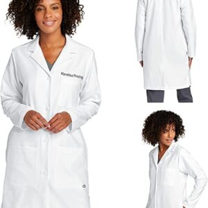 Marvelous Printing Unisex Embroidered White Lab Coat - Lab Coat - Add a name - Business Name - Personalized Lab Coat with Name (Ladies L)