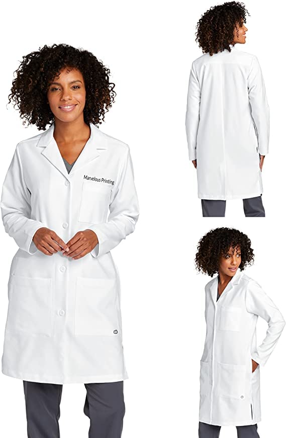 Marvelous Printing Unisex Embroidered White Lab Coat - Lab Coat - Add a name - Business Name - Personalized Lab Coat with Name (Ladies L)
