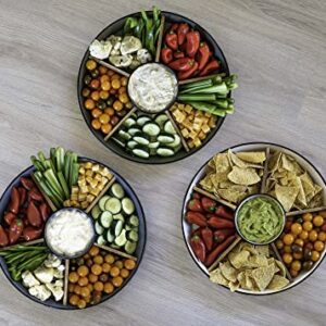 NAT & Jules Wood Partitions Matte White 16 inch Metal Enamel Divided Chip and Dip Tray