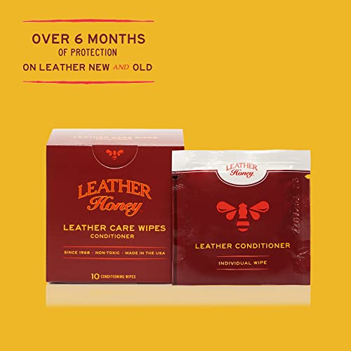 Leather Honey Leather Conditioner Wipes - Leather Conditioning Wipes for On-The-Go - The Best Leather Conditioner for Leather Car Seats, Furniture, Apparel and More - 10 Ready-to-Use Wipes