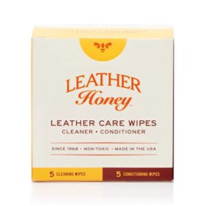 leather honey leather care wipe kit - clean and condition leather on-the-go - the best for vinyl and leather apparel, furniture, auto interior, shoes and accessories - 5 cleaner/5 conditioner wipes