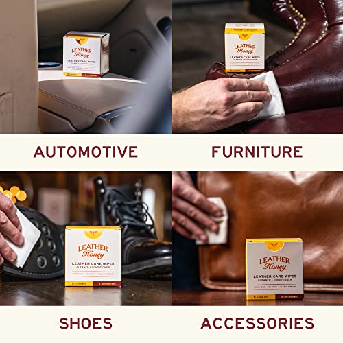 Leather Honey Leather Care Wipe Kit - Clean and Condition Leather On-The-Go - The Best for Vinyl and Leather Apparel, Furniture, Auto Interior, Shoes and Accessories - 5 Cleaner/5 Conditioner Wipes