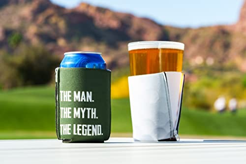 ZipSip Adjustable Koozies All in 1 - Reusable Can Cooler Insulated - Beer Coozies for Bottles, Cans Slim Cans - Iced Coffee Sleeve - Neoprene (The Man The Myth The Legend, NOT MAGNETIC version)