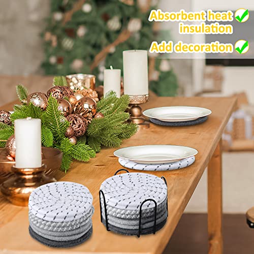 Kenning Set of 24 Drink Coasters with 3 Holders, Absorbent Cotton Woven Coaster 4.5 Inches Boho Drink Coaster Set Cute Cup Coasters for Housewarming Gifts, Drinks Table Room Decor Bar Party, 4 Colors