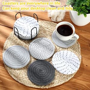 Kenning Set of 24 Drink Coasters with 3 Holders, Absorbent Cotton Woven Coaster 4.5 Inches Boho Drink Coaster Set Cute Cup Coasters for Housewarming Gifts, Drinks Table Room Decor Bar Party, 4 Colors