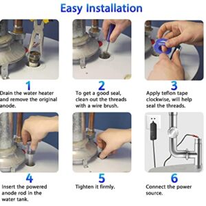 Podoy Powered Anode Rod for Hot Water Heater 30-80 Gallon Water Tank, Universal 9.4" Eliminates Rotten Egg Smell Titanium Electric Anode Rod Replacement with Teflon Tape