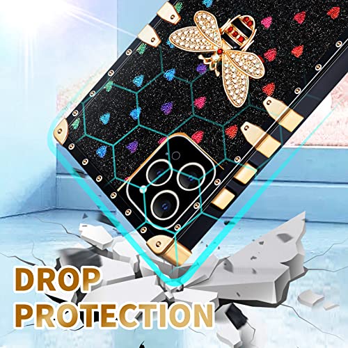 Loheckle for Square iPhone 14 Pro Max Case, Designer Retro Luxury Cases for Women with Ring Stand Holder and Lanyard, Stylish Bee Cute Cover for iPhone 14 Pro Max 6.7 Inch