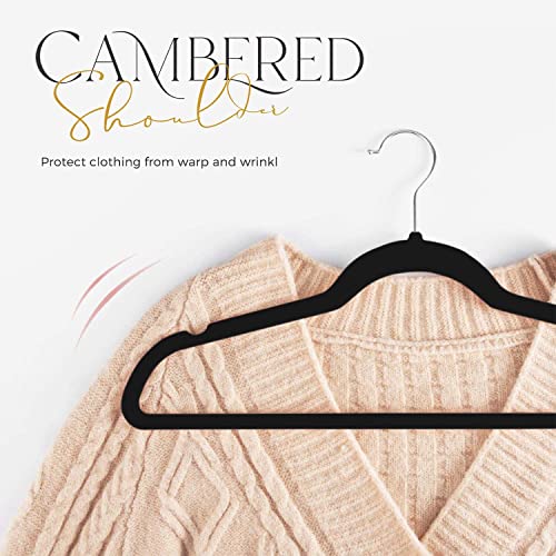 HOUSE DAY Premium Velvet Hangers, Non-Slip Thin Flocked Felt Hangers, Sturdy Clothes Hangers Heavy Duty Coat Hangers & Suit Hangers, Durable Suit Hangers for Closet Space Saving (20 Pack, Black)