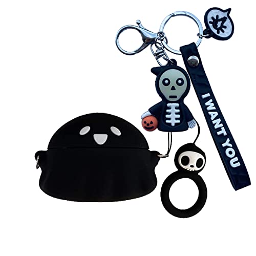 AirPods pro Case Cover, Cute Ghost Pumpkin Lantern Case with Lanyard Keychain Designed for Airpods pro, Soft Silicone Anime Funny 3D Cartoon AirPods pro Case for Women Men Kids Teens (Black Ghost)