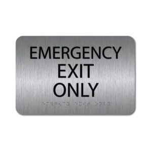 alpha dog emergency exit only sign with braille - ada compliant tactile exit sign with grade 2 contracted braille and raised text, 6x9 inch, uv stable for indoor or outdoor use, made in the usa