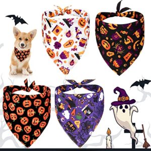 zefan 4 pack halloween dog bandanas,pumpkin and spider web bibs,halloween party decorations bandana,soft comfortable triangle pet scarf for small medium dogs cats puppies pets (small)