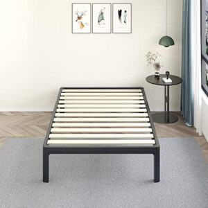 maf 14 inch twin platform bed frames with wooden slats, black 3500 lbs heavy duty metal bed frame with anti-collision round legs, no box spring needed, easy assembly