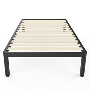 MAF 14 Inch Twin Platform Bed Frames with Wooden Slats, Black 3500 Lbs Heavy Duty Metal Bed Frame with Anti-Collision Round Legs, No Box Spring Needed, Easy Assembly