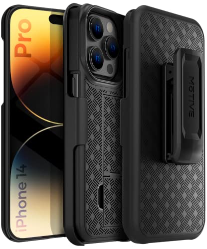 MOTIVE for iPhone 14 Pro Holster Case, Belt Clip Case for Apple iPhone 14 Pro, Shell Holster Combo 14 Pro, Slim Rugged Drop Shockproof Protective Cover with Kickstand (6.1" Pro) | Ranger Series