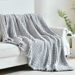 weighted chunky knit blanket throw 60x80, big soft knitted blanket with premium chenille yarn, luxury crochet blankets for nice sleep and home decor with super soft touch, 60"x80" 12 lbs grey
