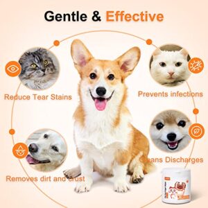 Dog Eye Wipes, Tear Stain Remover for Dogs and Cats, Finger Eye Wash Pads for Pets, 100 Count Dog Eye Cleaning Wipes, Unscented & Gentle Pet Tear Wipe, Removes Dirt and Discharge